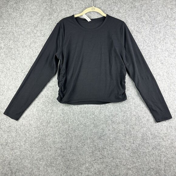 Lululemon All It Takes Ribbed Nulu Shirt Top Womens 12 Black Ruched LS LW3GEZS - Picture 1 of 12